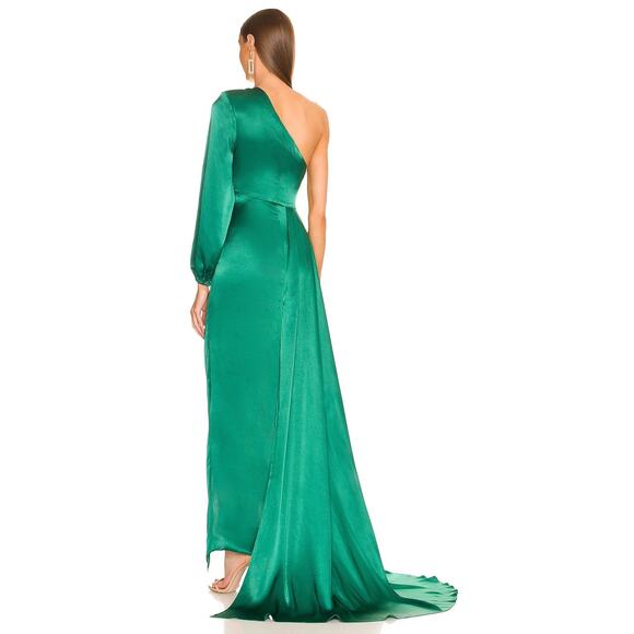 Michael Costello x REVOLVE Heather Gown One Shoulder Asymmetrical Hem Green XS - Picture 3 of 10